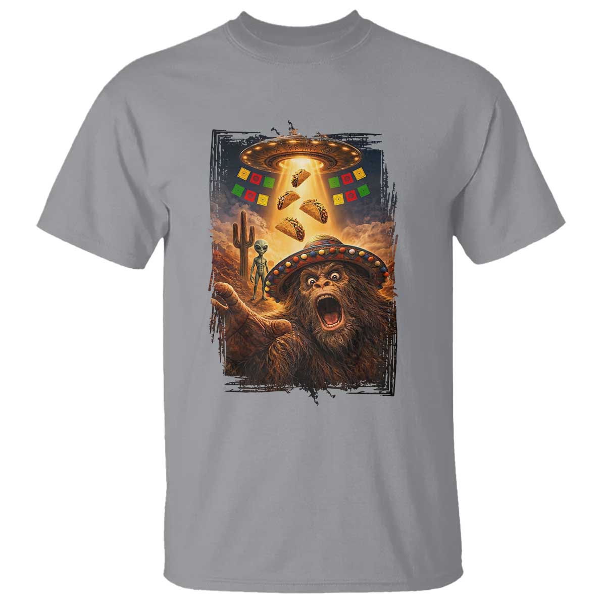 Funny Bigfoot Alien Selfie T Shirt Cinco De Mayo Party Gift TS12 Sport Gray Print Your Wear