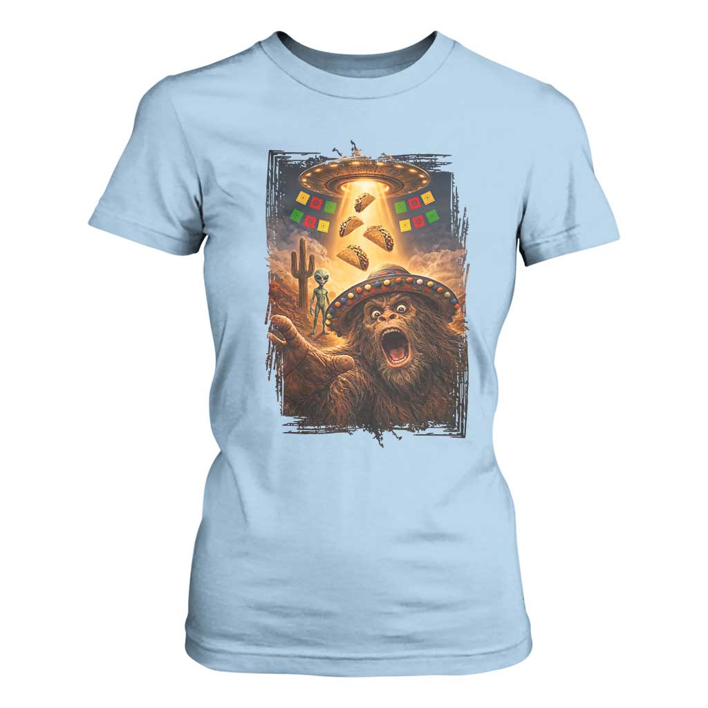 Funny Bigfoot Alien Selfie T Shirt For Women Cinco De Mayo Party Gift TS12 Light Blue Print Your Wear