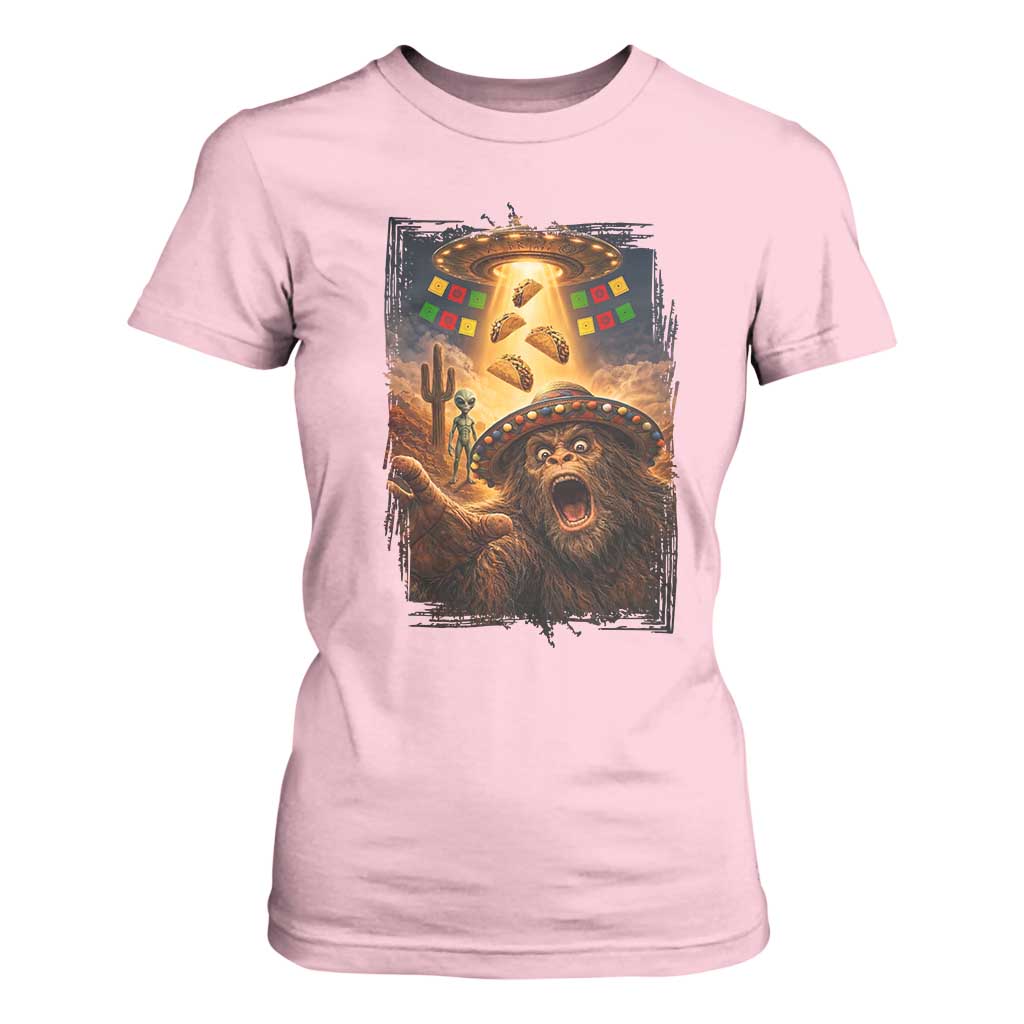 Funny Bigfoot Alien Selfie T Shirt For Women Cinco De Mayo Party Gift TS12 Light Pink Print Your Wear