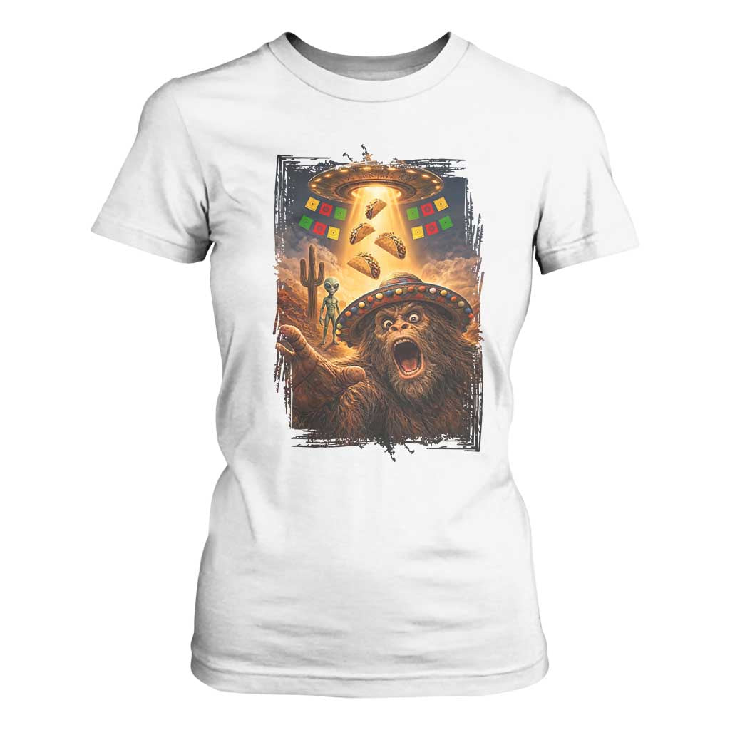 Funny Bigfoot Alien Selfie T Shirt For Women Cinco De Mayo Party Gift TS12 White Print Your Wear