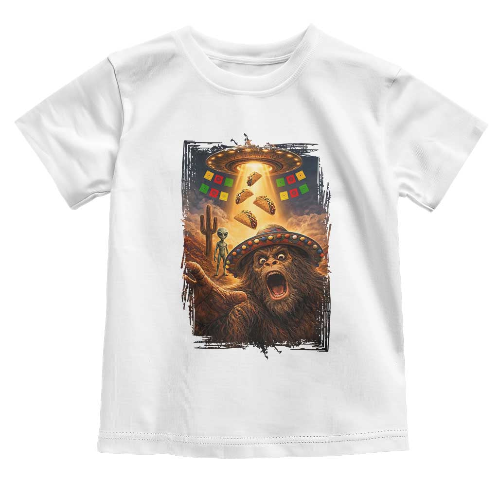 Funny Bigfoot Alien Selfie Toddler T Shirt Cinco De Mayo Party Gift TS12 White Print Your Wear