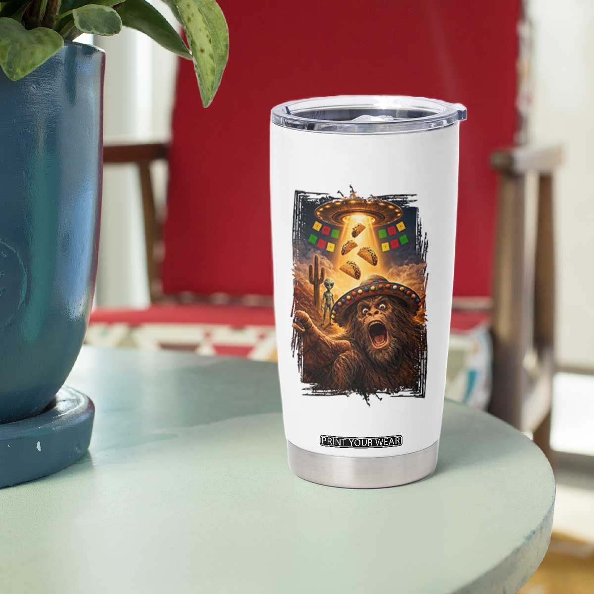 Funny Bigfoot Alien Selfie Tumbler Cup Cinco De Mayo Party Gift TS12 Print Your Wear