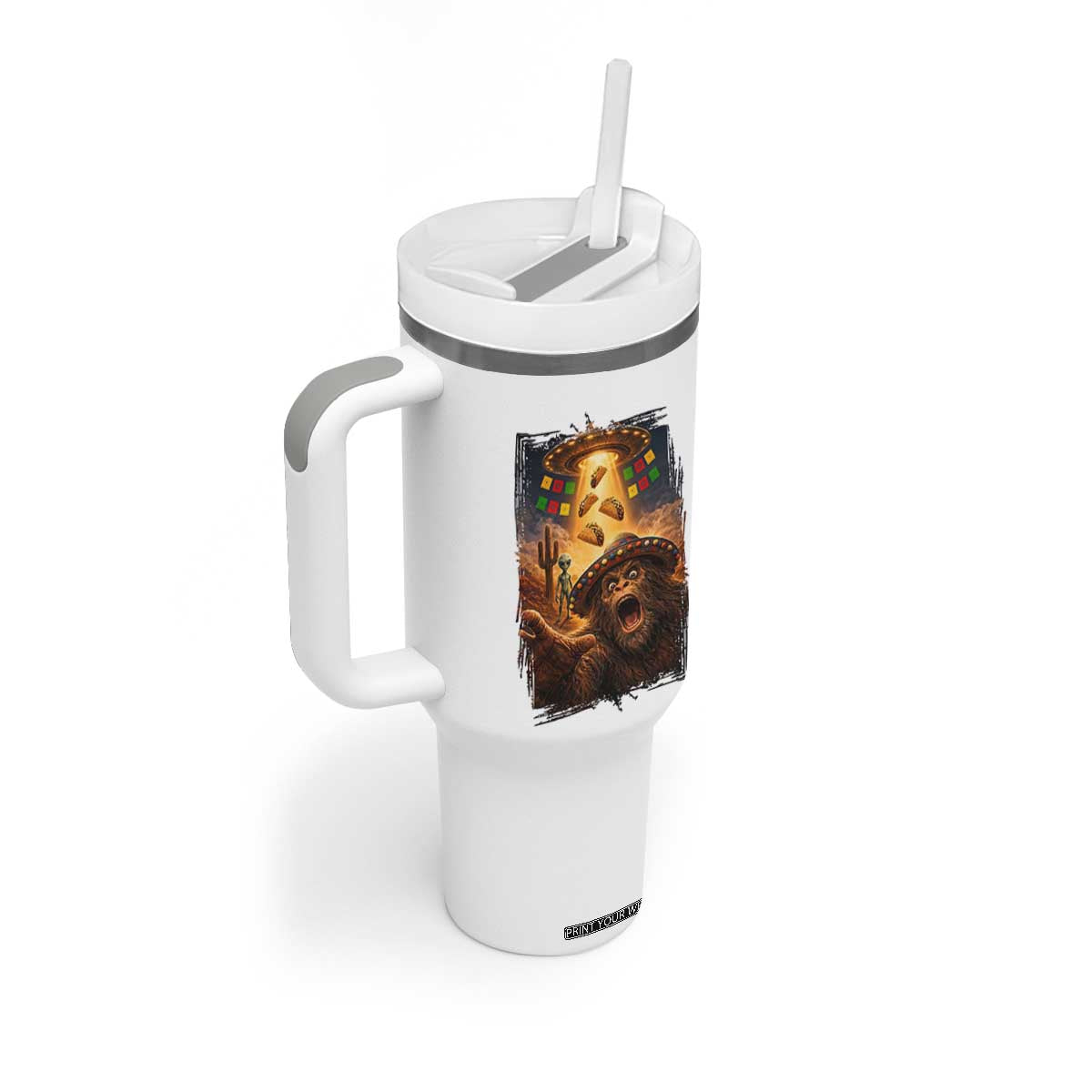Funny Bigfoot Alien Selfie Tumbler With Handle Cinco De Mayo Party Gift TS12 Print Your Wear