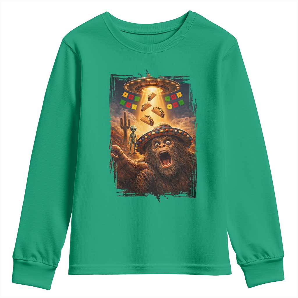 Funny Bigfoot Alien Selfie Youth Sweatshirt Cinco De Mayo Party Gift TS12 Irish Green Print Your Wear