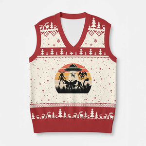 Retro Sunset Cryptid Squad V-Neck Knit Sweater Vest Cryptid Lover Gift TS12 Beige Red Print Your Wear