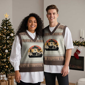 Retro Sunset Cryptid Squad V-Neck Knit Sweater Vest Cryptid Lover Gift TS12 Mocha Mousse Print Your Wear