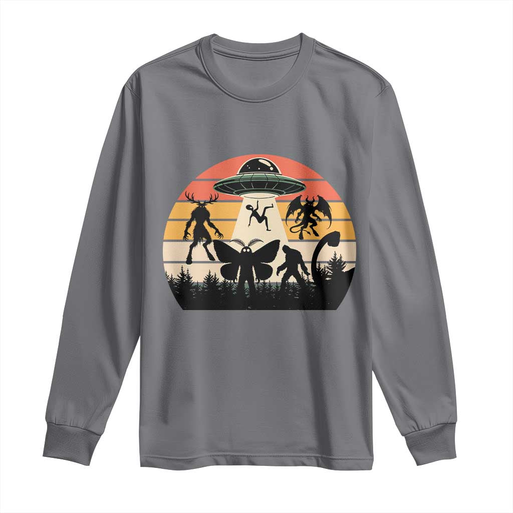 Retro Sunset Cryptid Squad Long Sleeve Shirt Cryptid Lover Gift TS12 Charcoal Print Your Wear
