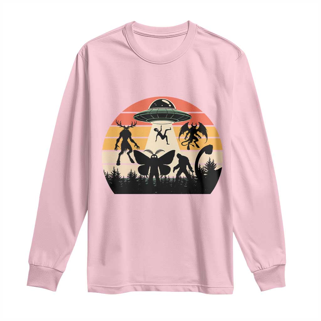 Retro Sunset Cryptid Squad Long Sleeve Shirt Cryptid Lover Gift TS12 Light Pink Print Your Wear