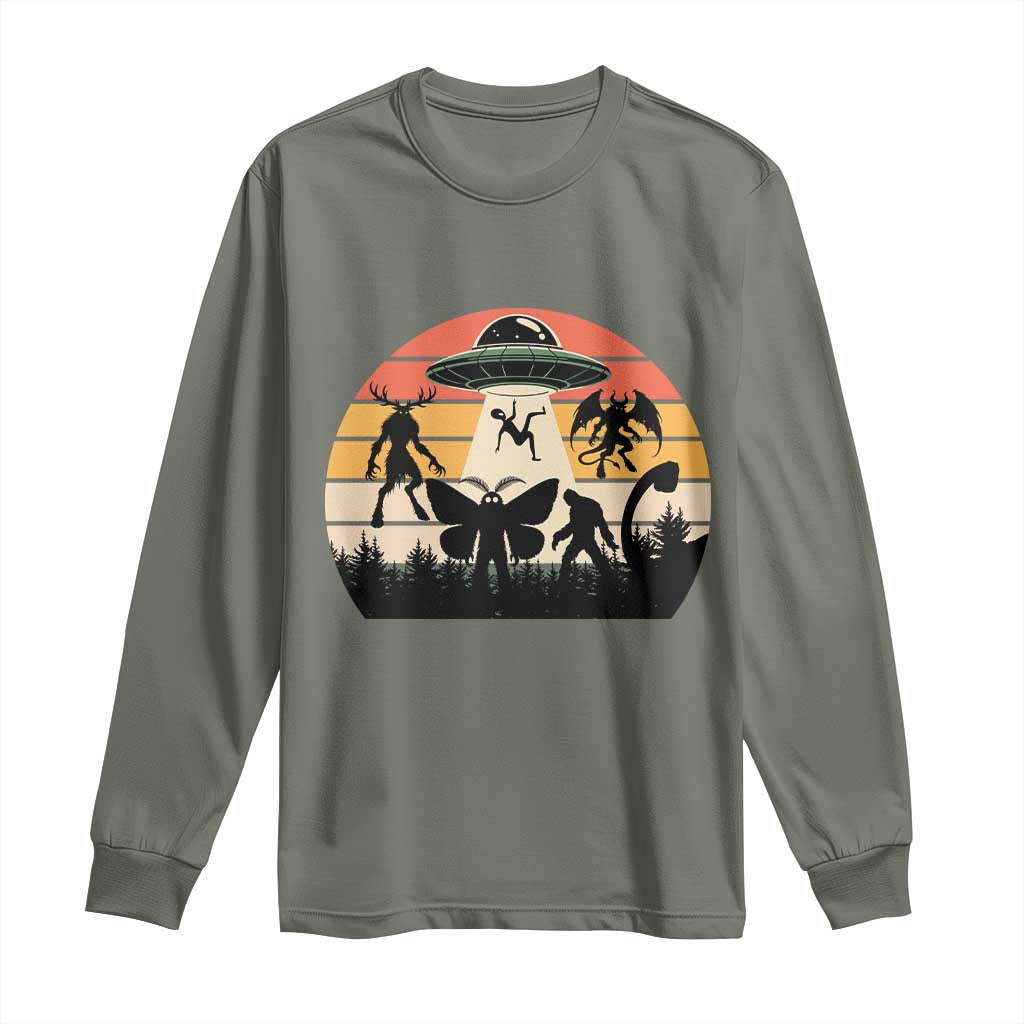 Retro Sunset Cryptid Squad Long Sleeve Shirt Cryptid Lover Gift TS12 Military Green Print Your Wear