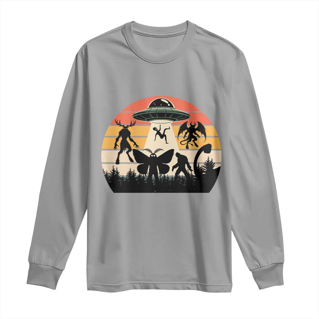 Retro Sunset Cryptid Squad Long Sleeve Shirt Cryptid Lover Gift TS12 Sport Gray Print Your Wear