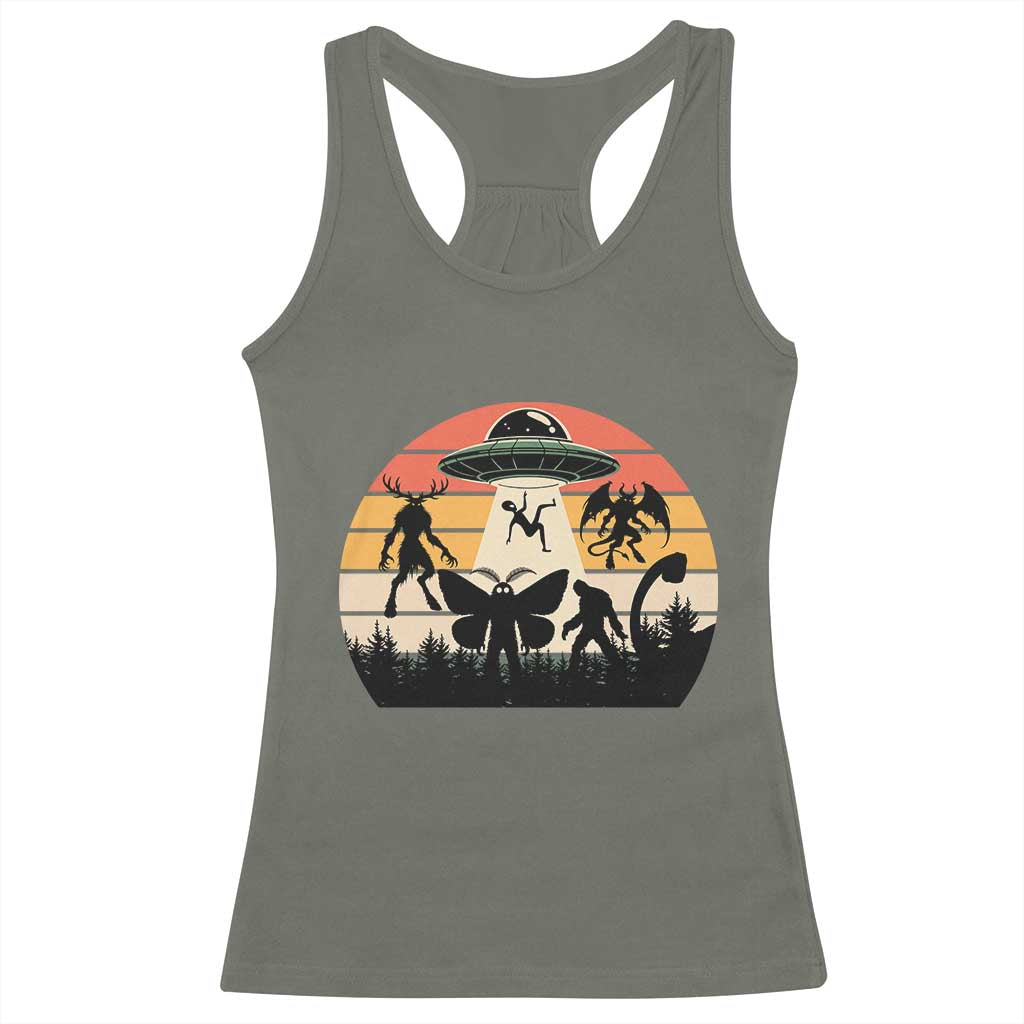 Retro Sunset Cryptid Squad Racerback Tank Top Cryptid Lover Gift TS12 Military Green Print Your Wear