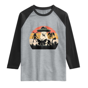 Retro Sunset Cryptid Squad Raglan Shirt Cryptid Lover Gift TS12 Heather Gray Black Print Your Wear