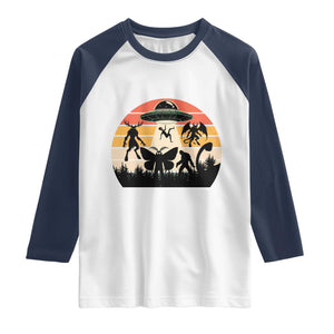 Retro Sunset Cryptid Squad Raglan Shirt Cryptid Lover Gift TS12 White Navy Print Your Wear