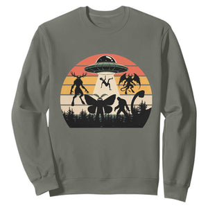 Retro Sunset Cryptid Squad Sweatshirt Cryptid Lover Gift TS12 Military Green Print Your Wear