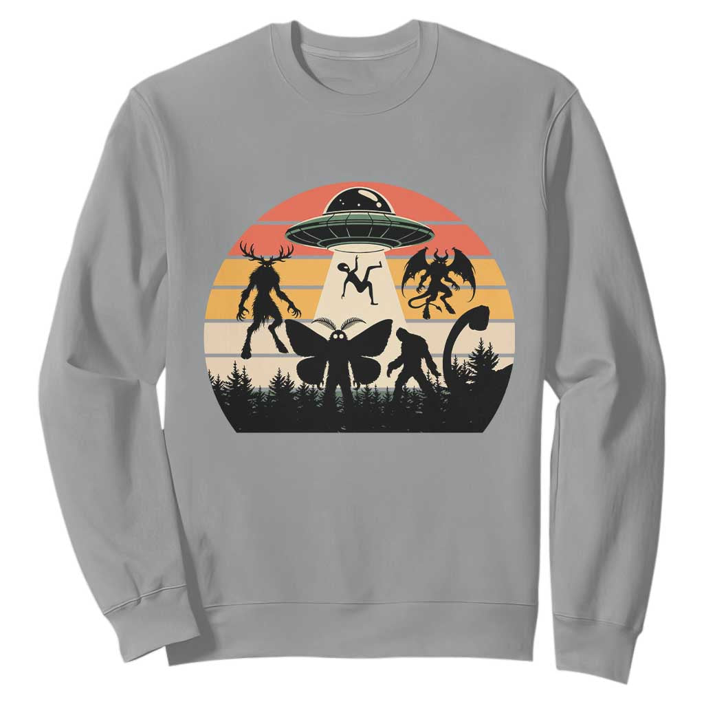 Retro Sunset Cryptid Squad Sweatshirt Cryptid Lover Gift TS12 Sport Gray Print Your Wear