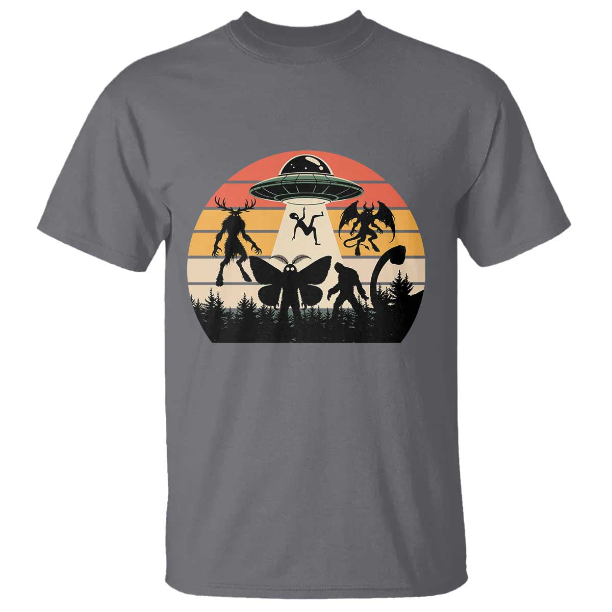 Retro Sunset Cryptid Squad T Shirt Cryptid Lover Gift TS12 Charcoal Print Your Wear