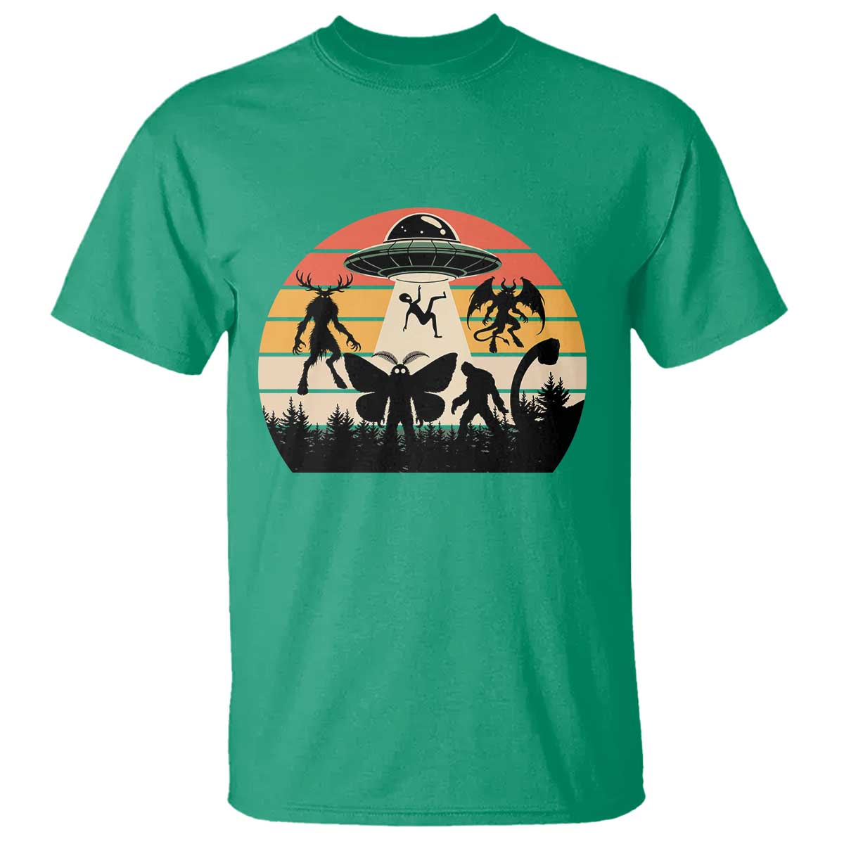 Retro Sunset Cryptid Squad T Shirt Cryptid Lover Gift TS12 Irish Green Print Your Wear