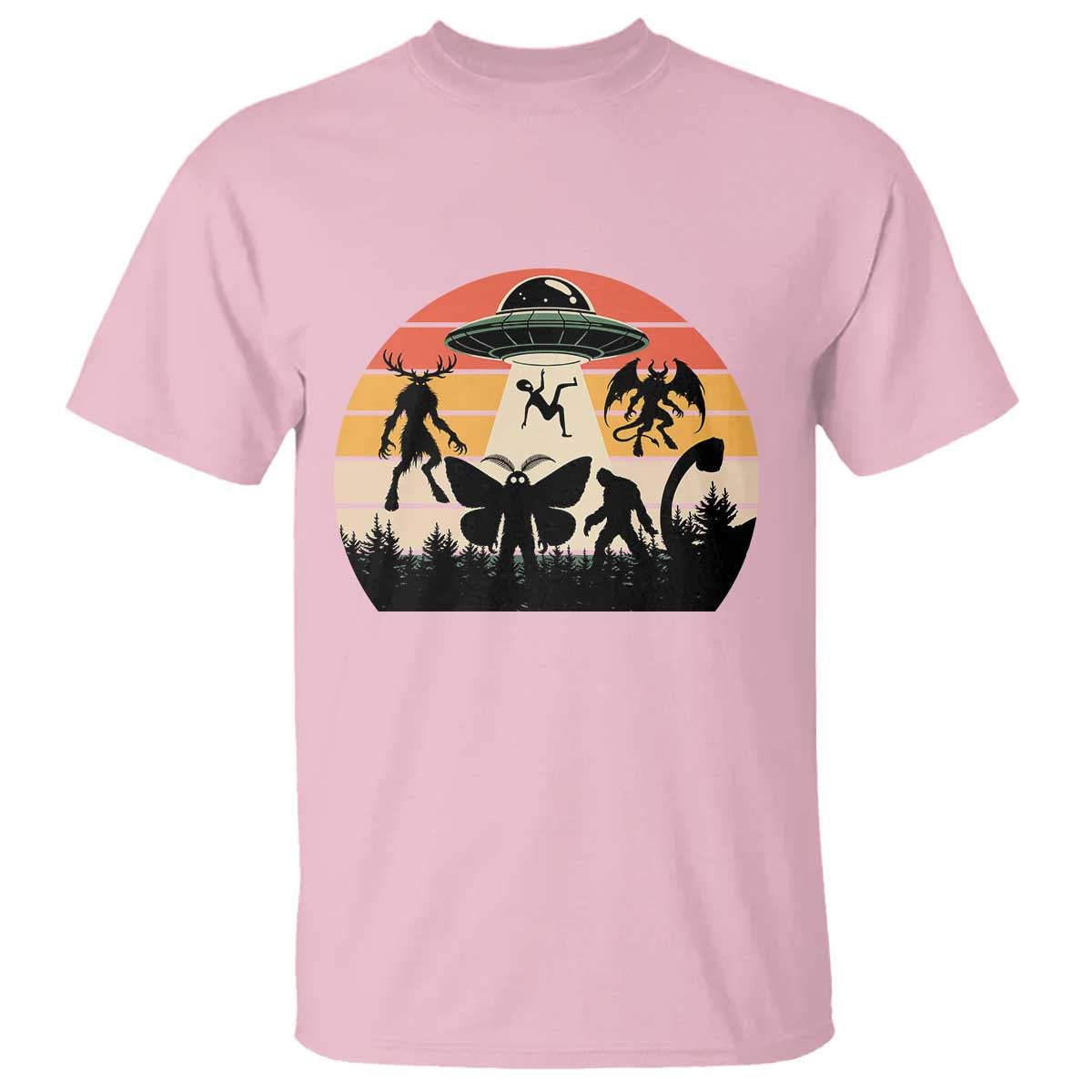Retro Sunset Cryptid Squad T Shirt Cryptid Lover Gift TS12 Light Pink Print Your Wear