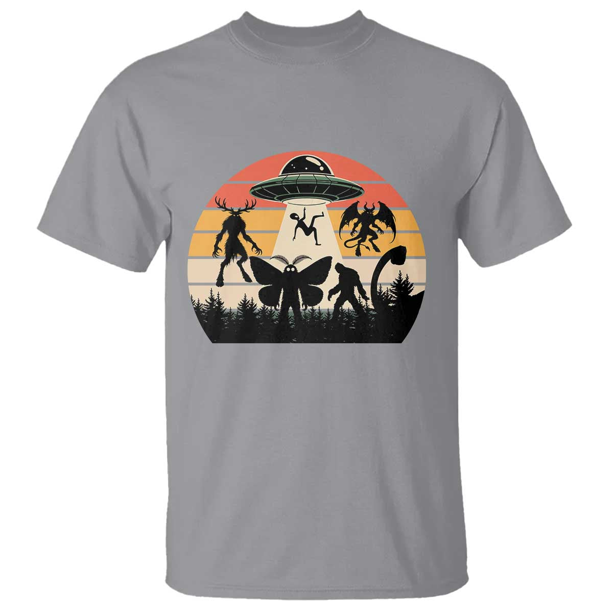 Retro Sunset Cryptid Squad T Shirt Cryptid Lover Gift TS12 Sport Gray Print Your Wear
