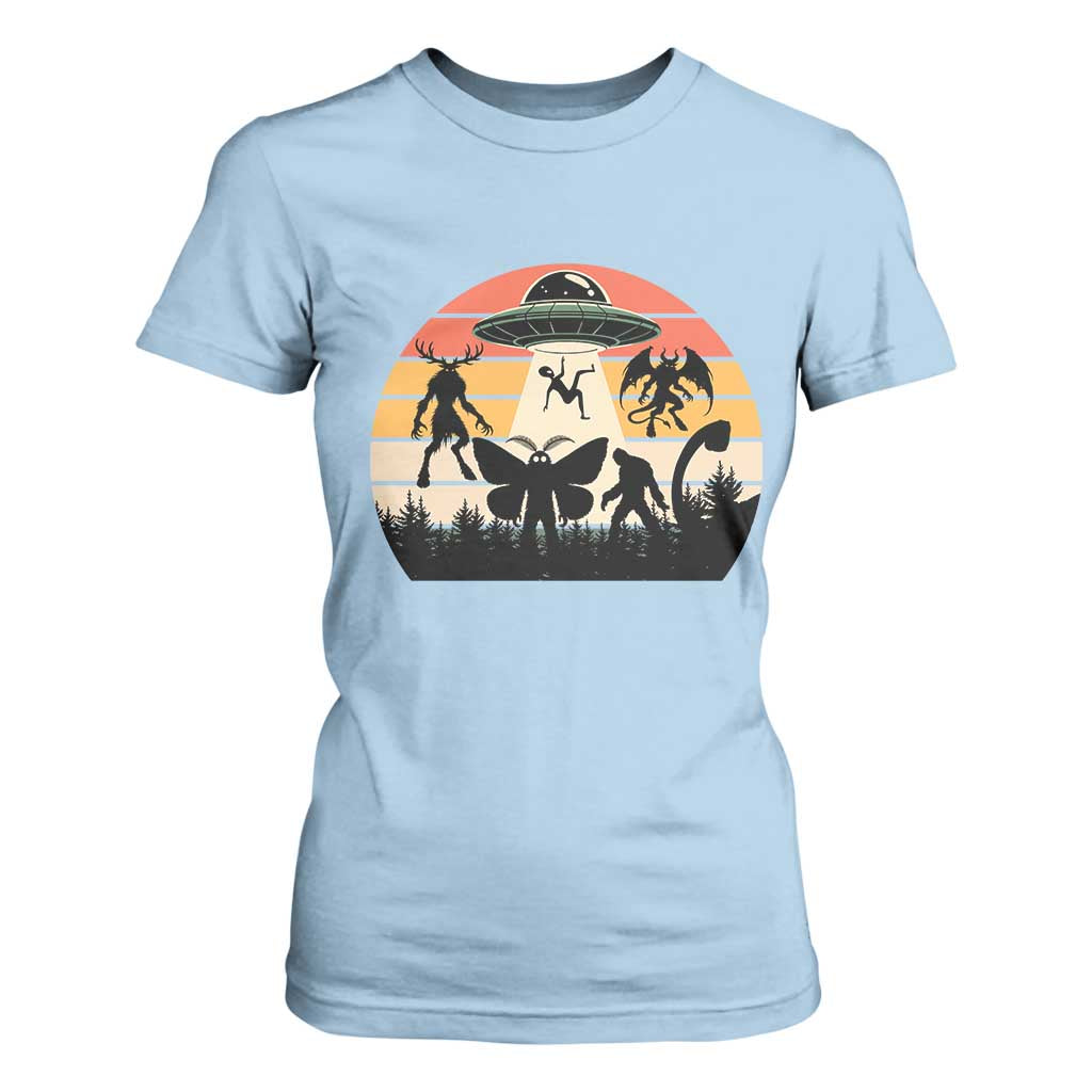 Retro Sunset Cryptid Squad T Shirt For Women Cryptid Lover Gift TS12 Light Blue Print Your Wear