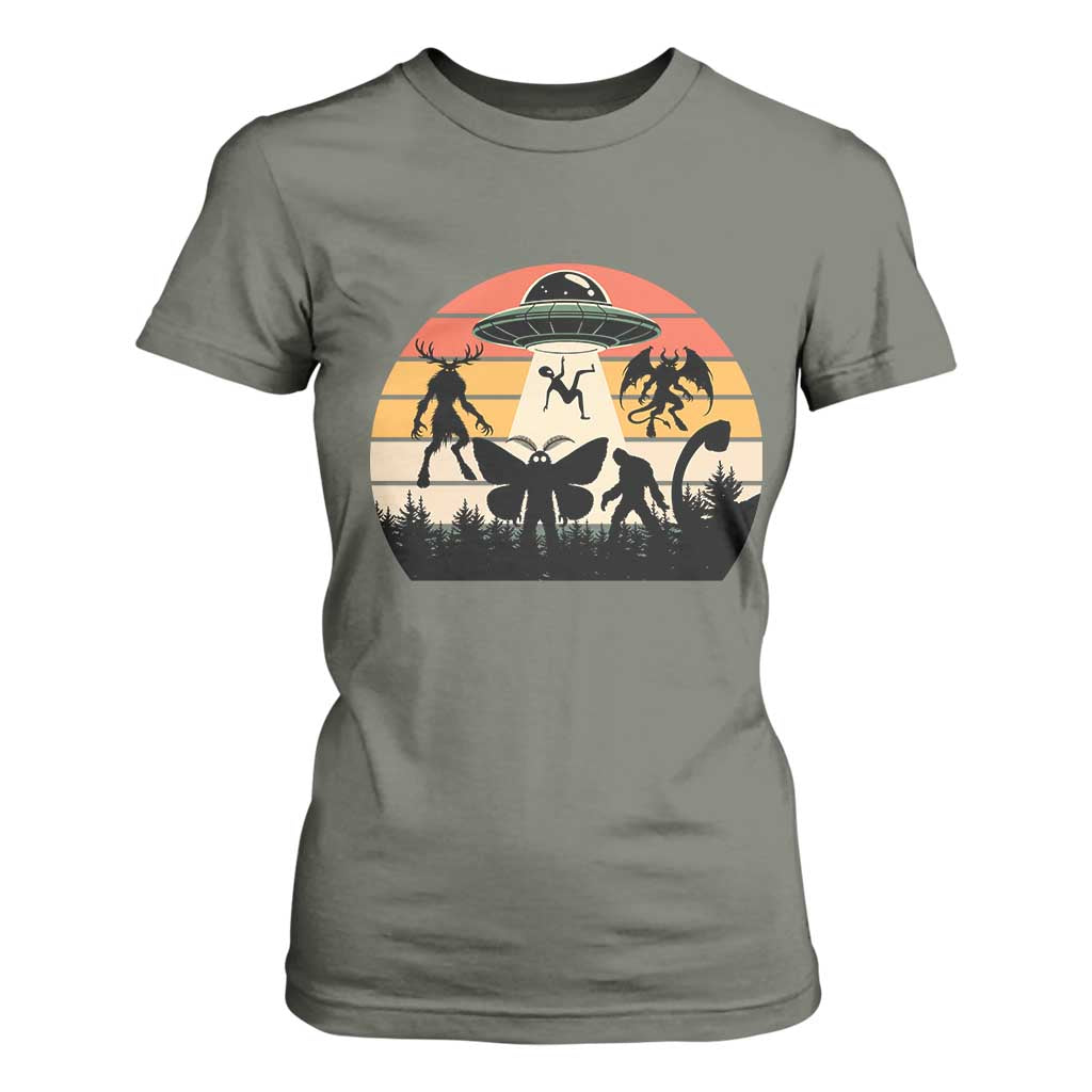 Retro Sunset Cryptid Squad T Shirt For Women Cryptid Lover Gift TS12 Military Green Print Your Wear