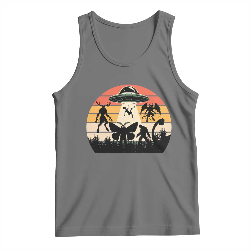 Retro Sunset Cryptid Squad Tank Top Cryptid Lover Gift TS12 Black Heather Print Your Wear
