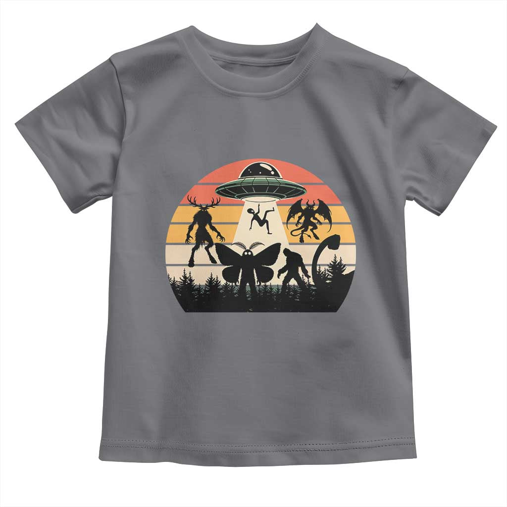 Retro Sunset Cryptid Squad Toddler T Shirt Cryptid Lover Gift TS12 Charcoal Print Your Wear