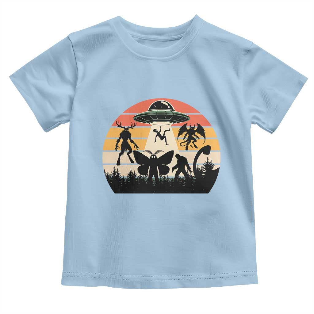 Retro Sunset Cryptid Squad Toddler T Shirt Cryptid Lover Gift TS12 Light Blue Print Your Wear