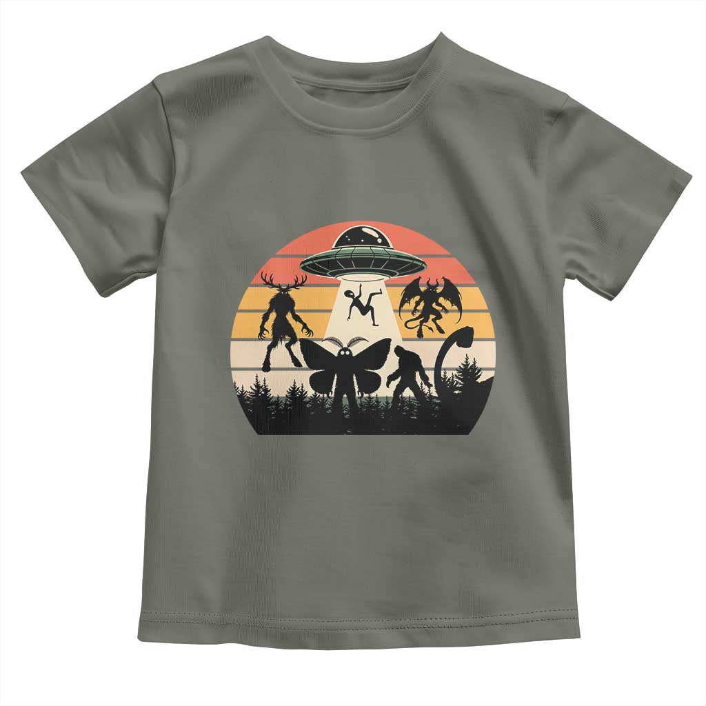 Retro Sunset Cryptid Squad Toddler T Shirt Cryptid Lover Gift TS12 Military Green Print Your Wear