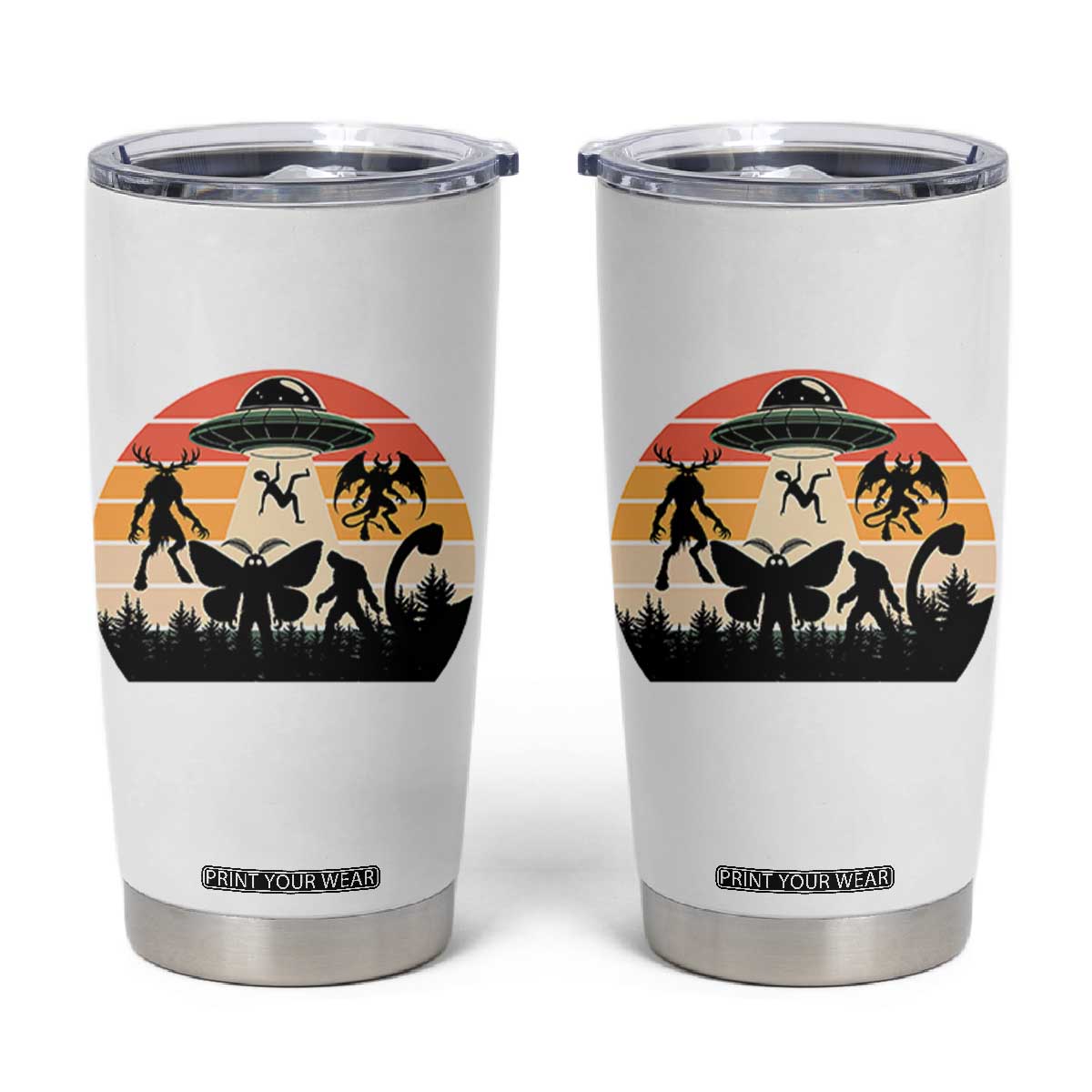 Retro Sunset Cryptid Squad Tumbler Cup Cryptid Lover Gift TS12 White Print Your Wear
