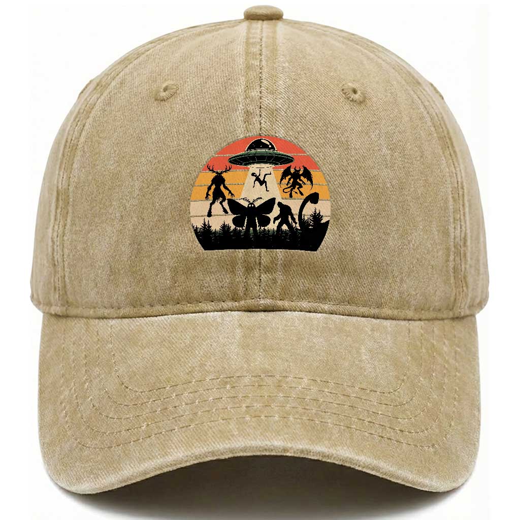 Retro Sunset Cryptid Squad Washed Cotton Baseball Cap Cryptid Lover Gift TS12 Print Your Wear