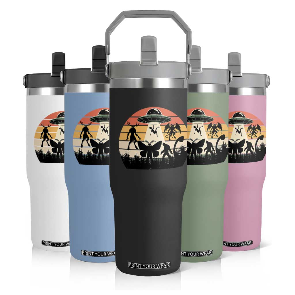 Retro Sunset Cryptid Squad Flip Straw Tumbler Cryptid Lover Gift TS12 Print Your Wear