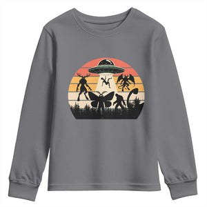 Retro Sunset Cryptid Squad Youth Sweatshirt Cryptid Lover Gift TS12 Charcoal Print Your Wear