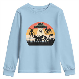 Retro Sunset Cryptid Squad Youth Sweatshirt Cryptid Lover Gift TS12 Light Blue Print Your Wear