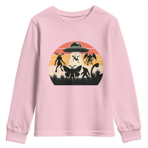 Retro Sunset Cryptid Squad Youth Sweatshirt Cryptid Lover Gift TS12 Light Pink Print Your Wear