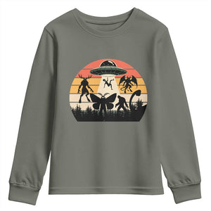 Retro Sunset Cryptid Squad Youth Sweatshirt Cryptid Lover Gift TS12 Military Green Print Your Wear