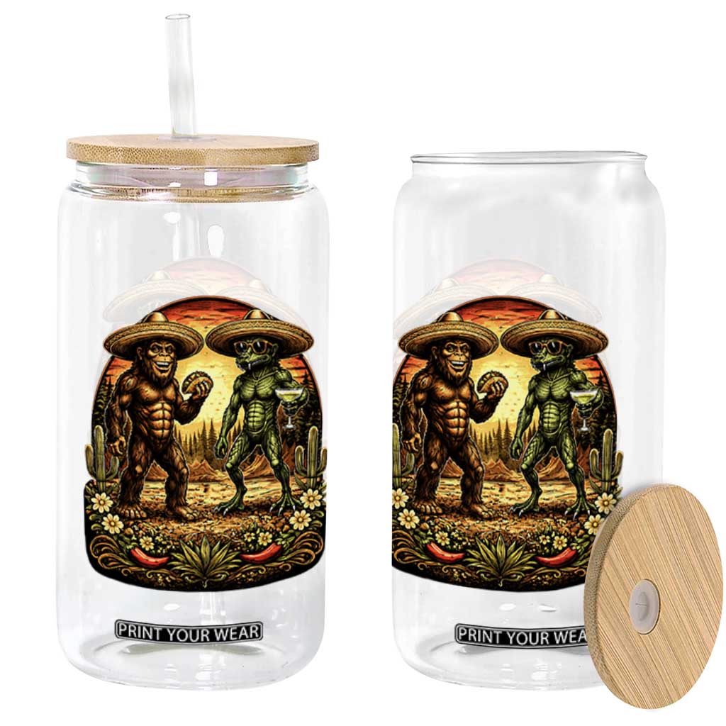 Funny Bigfoot Chupacabra Cinco De Mayo Glass Can Cryptid Lover Gift TS12 Print Your Wear