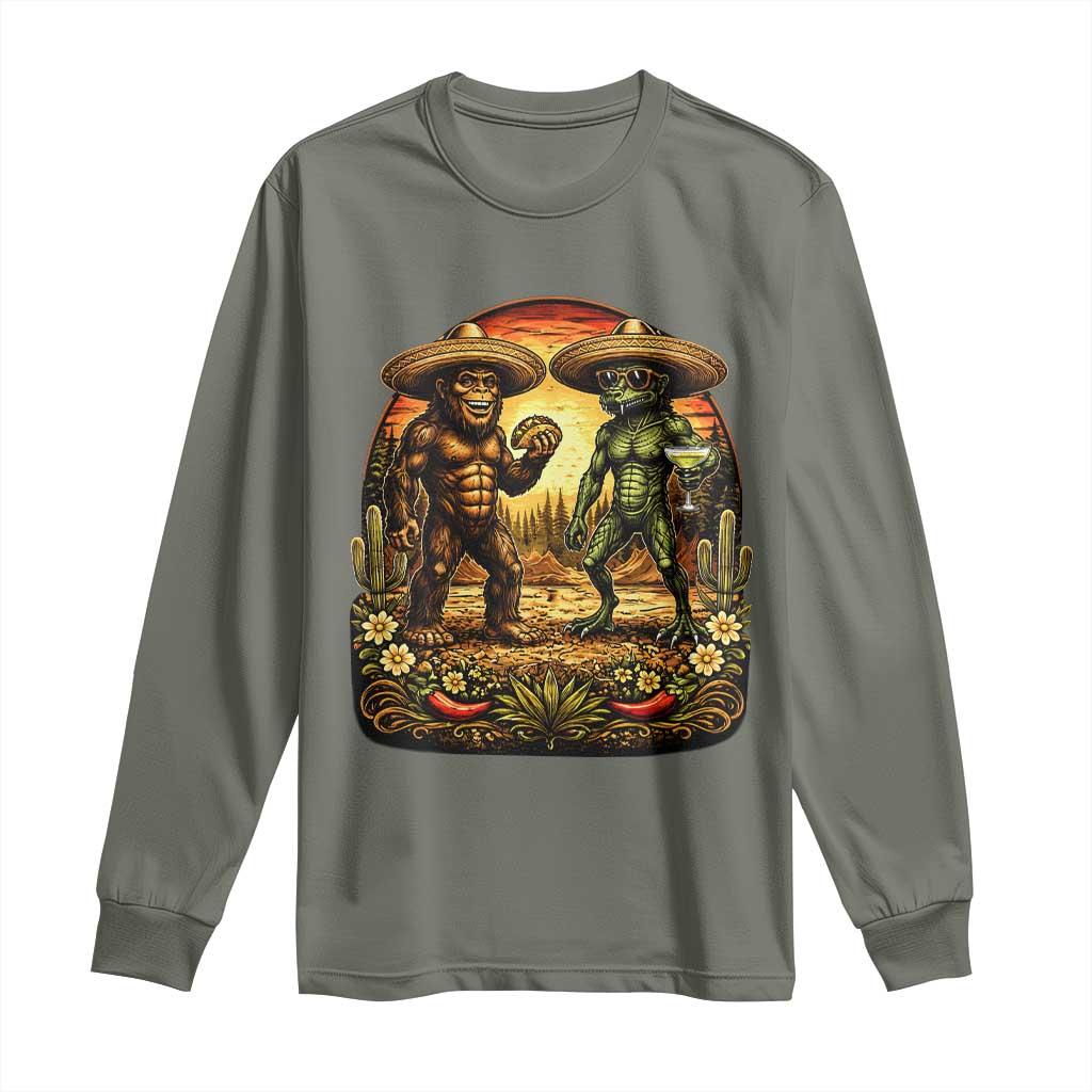 Funny Bigfoot Chupacabra Cinco De Mayo Long Sleeve Shirt Cryptid Lover Gift TS12 Military Green Print Your Wear