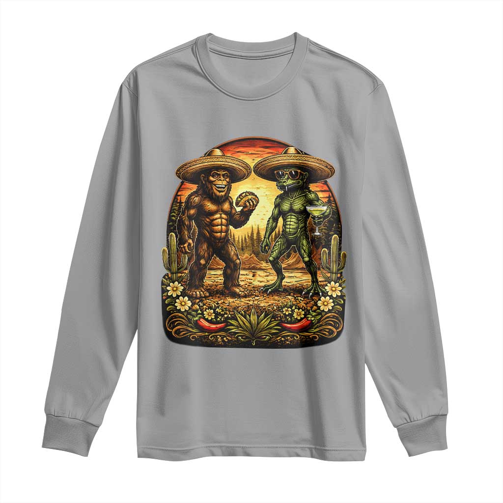 Funny Bigfoot Chupacabra Cinco De Mayo Long Sleeve Shirt Cryptid Lover Gift TS12 Sport Gray Print Your Wear