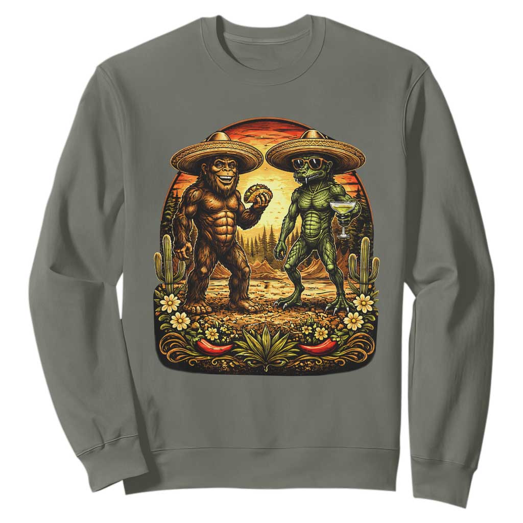 Funny Bigfoot Chupacabra Cinco De Mayo Sweatshirt Cryptid Lover Gift TS12 Military Green Print Your Wear