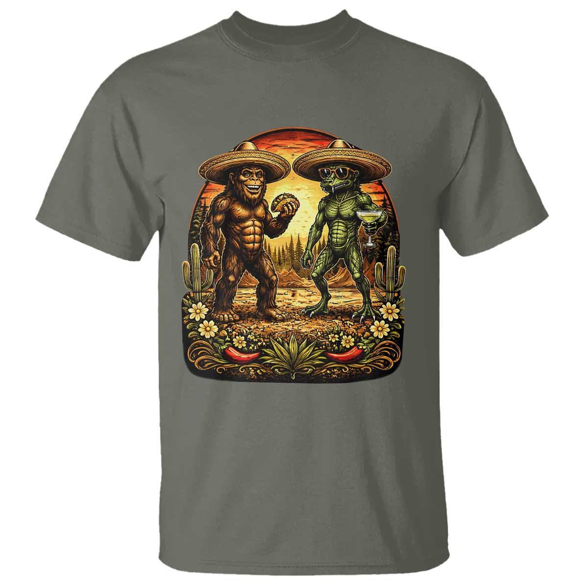 Funny Bigfoot Chupacabra Cinco De Mayo T Shirt Cryptid Lover Gift TS12 Military Green Print Your Wear