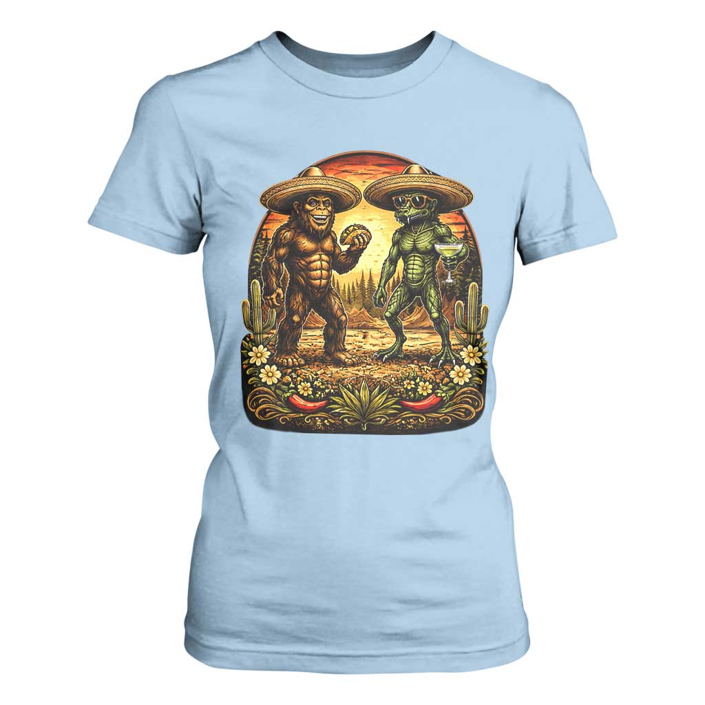 Funny Bigfoot Chupacabra Cinco De Mayo T Shirt For Women Cryptid Lover Gift TS12 Light Blue Print Your Wear