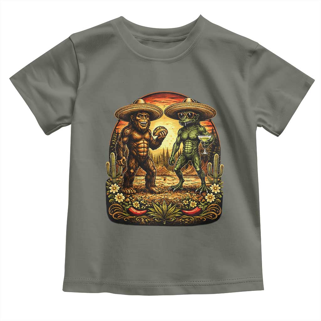 Funny Bigfoot Chupacabra Cinco De Mayo Toddler T Shirt Cryptid Lover Gift TS12 Military Green Print Your Wear