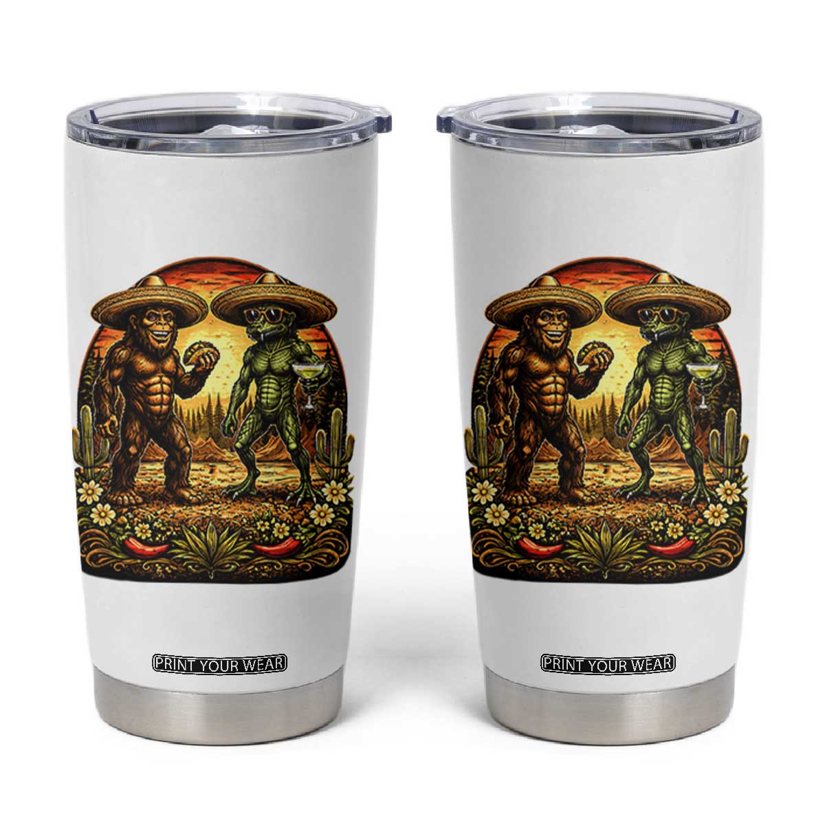 Funny Bigfoot Chupacabra Cinco De Mayo Tumbler Cup Cryptid Lover Gift TS12 White Print Your Wear