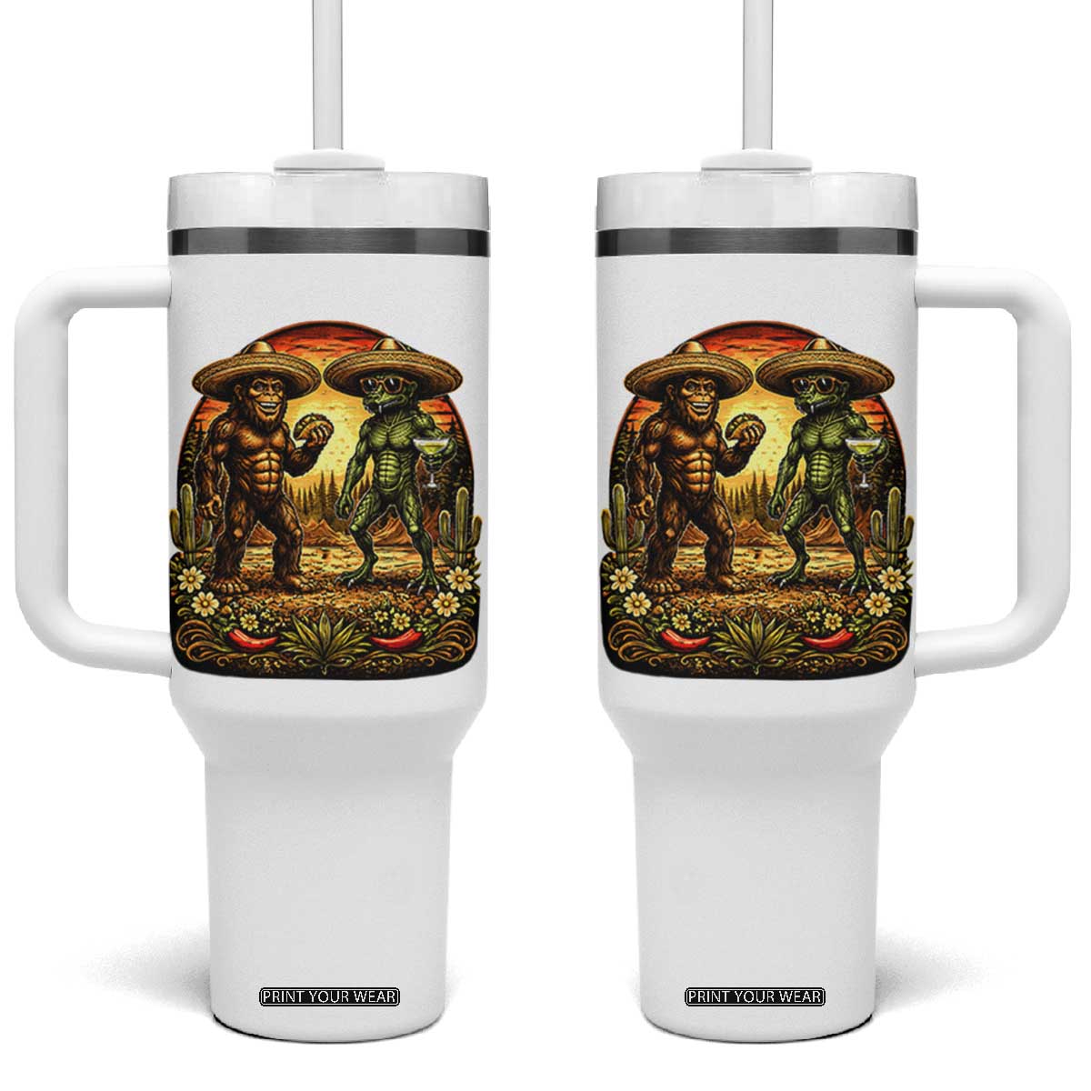 Funny Bigfoot Chupacabra Cinco De Mayo Tumbler With Handle Cryptid Lover Gift TS12 One Size: 40 oz White Print Your Wear