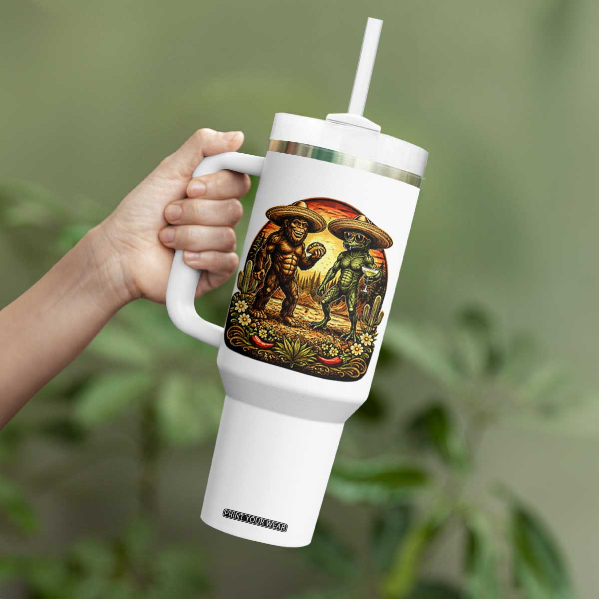 Funny Bigfoot Chupacabra Cinco De Mayo Tumbler With Handle Cryptid Lover Gift TS12 Print Your Wear