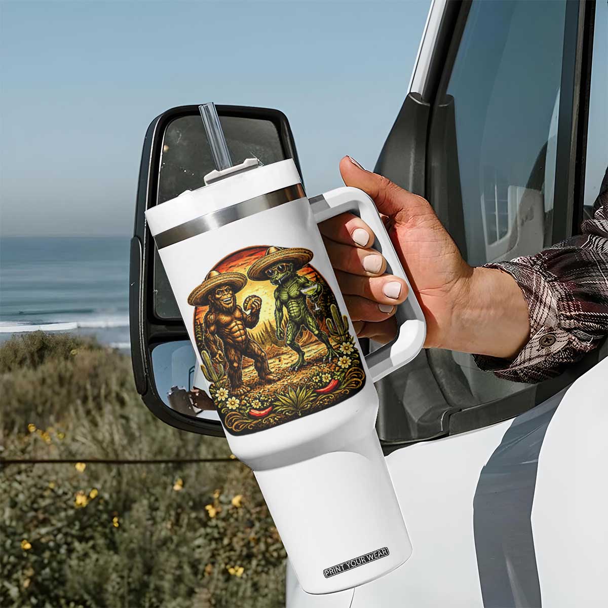 Funny Bigfoot Chupacabra Cinco De Mayo Tumbler With Handle Cryptid Lover Gift TS12 Print Your Wear