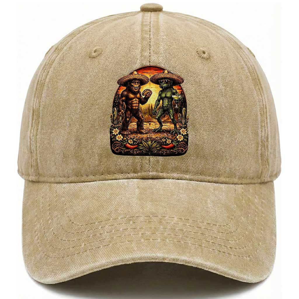 Funny Bigfoot Chupacabra Cinco De Mayo Washed Cotton Baseball Cap Cryptid Lover Gift TS12 Print Your Wear