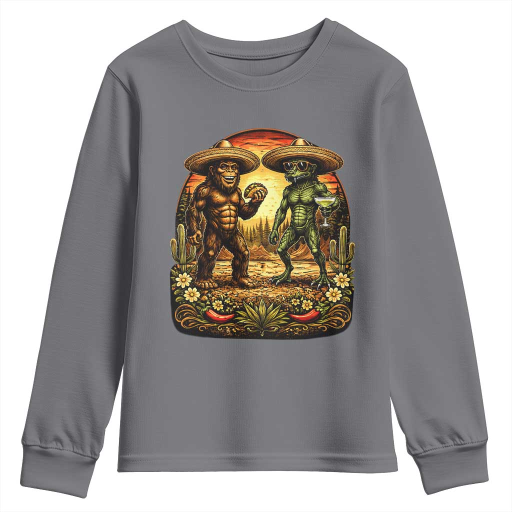 Funny Bigfoot Chupacabra Cinco De Mayo Youth Sweatshirt Cryptid Lover Gift TS12 Charcoal Print Your Wear