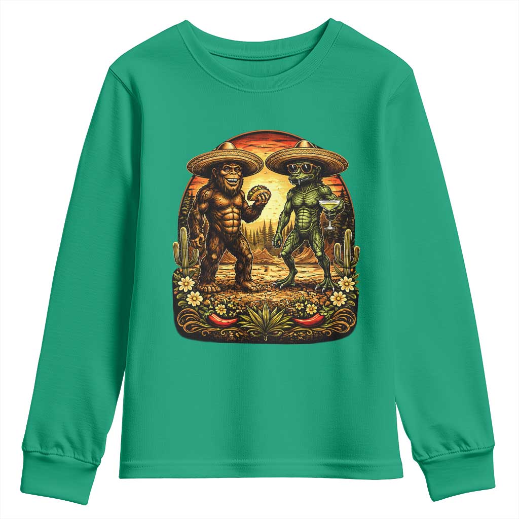 Funny Bigfoot Chupacabra Cinco De Mayo Youth Sweatshirt Cryptid Lover Gift TS12 Irish Green Print Your Wear